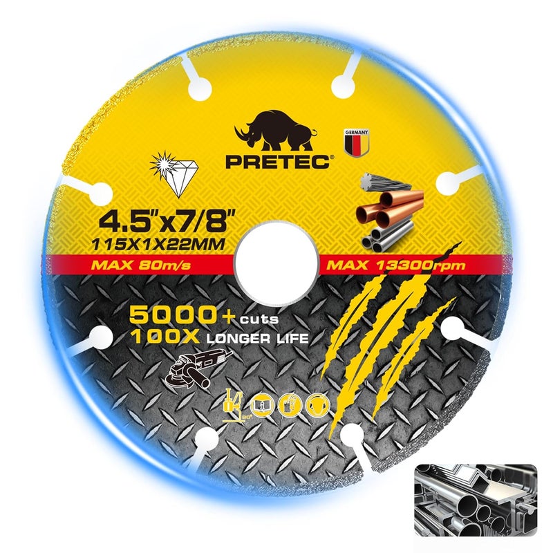 PRETEC 4-1/2 Inch Cut Off Wheel with 7/8" Arbor, Carbide Diamond Cutting Wheel for Angle Grinder, Metal Cutting Disc with 5000+ Cuts on Rebar, Steel, Iron & INOX–1 Pack - Image 1